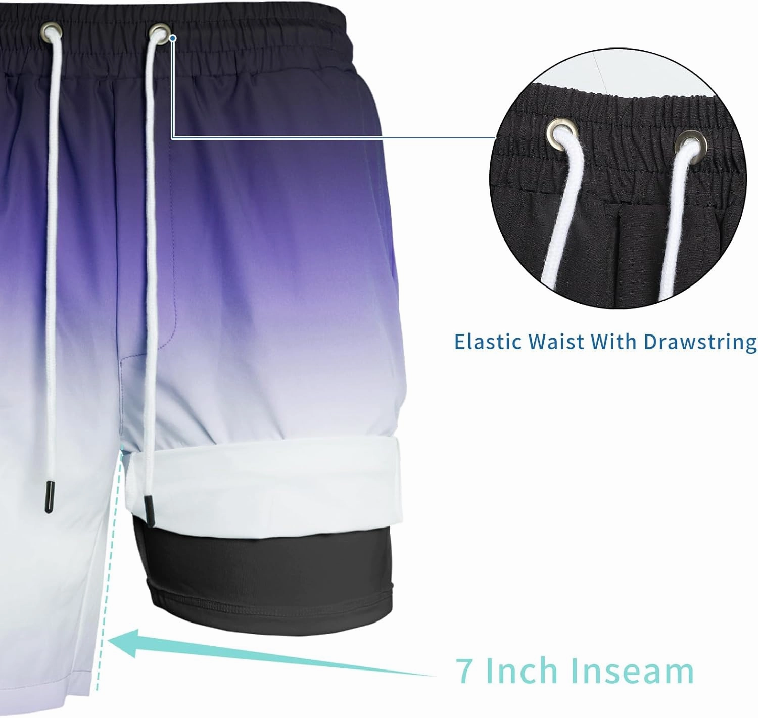 GINGTTO Mens Board Shorts 7 Inch Inseam Beach Swim Trunks for Men with Compression Liner