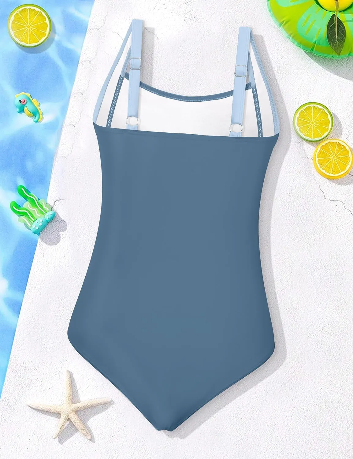 Girl Swimsuit One Piece Bathing Suit for Girls Solid Color Ruched Adjustable Straps Padded Swimwear 9-16y