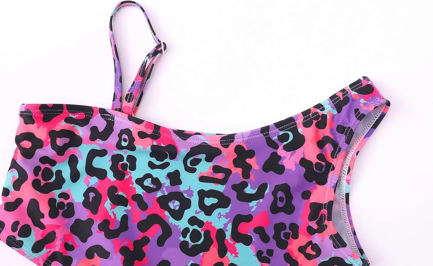 Girls One Piece Leopard Print Swimsuits - Bathing Suit with Adjustable Straps Palm Tree Print Swimwear Size 6X-16