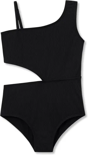 Girls One Piece Leopard Print Swimsuits - Bathing Suit with Adjustable Straps Palm Tree Print Swimwear Size 6X-16