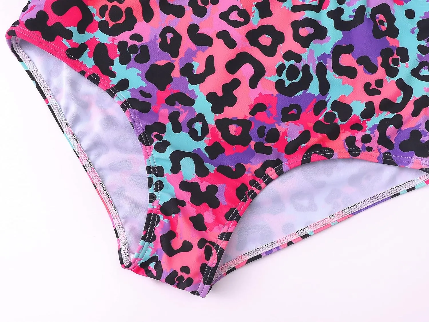 Girls One Piece Leopard Print Swimsuits - Bathing Suit with Adjustable Straps Palm Tree Print Swimwear Size 6X-16