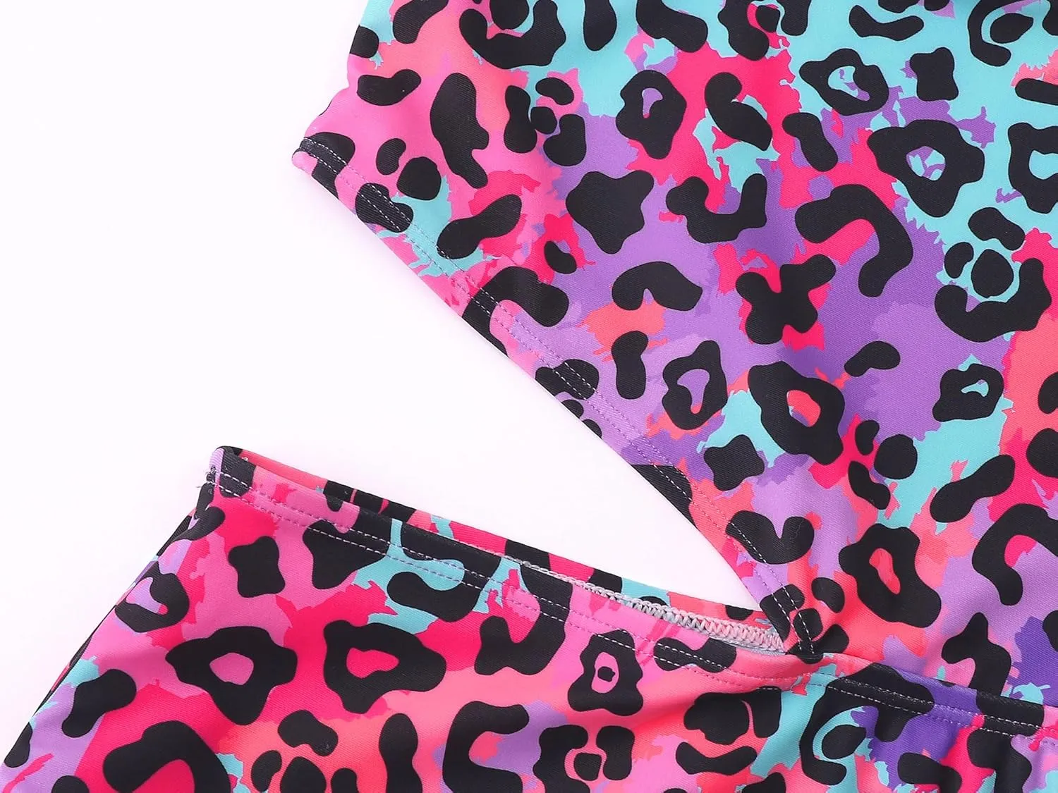 Girls One Piece Leopard Print Swimsuits - Bathing Suit with Adjustable Straps Palm Tree Print Swimwear Size 6X-16