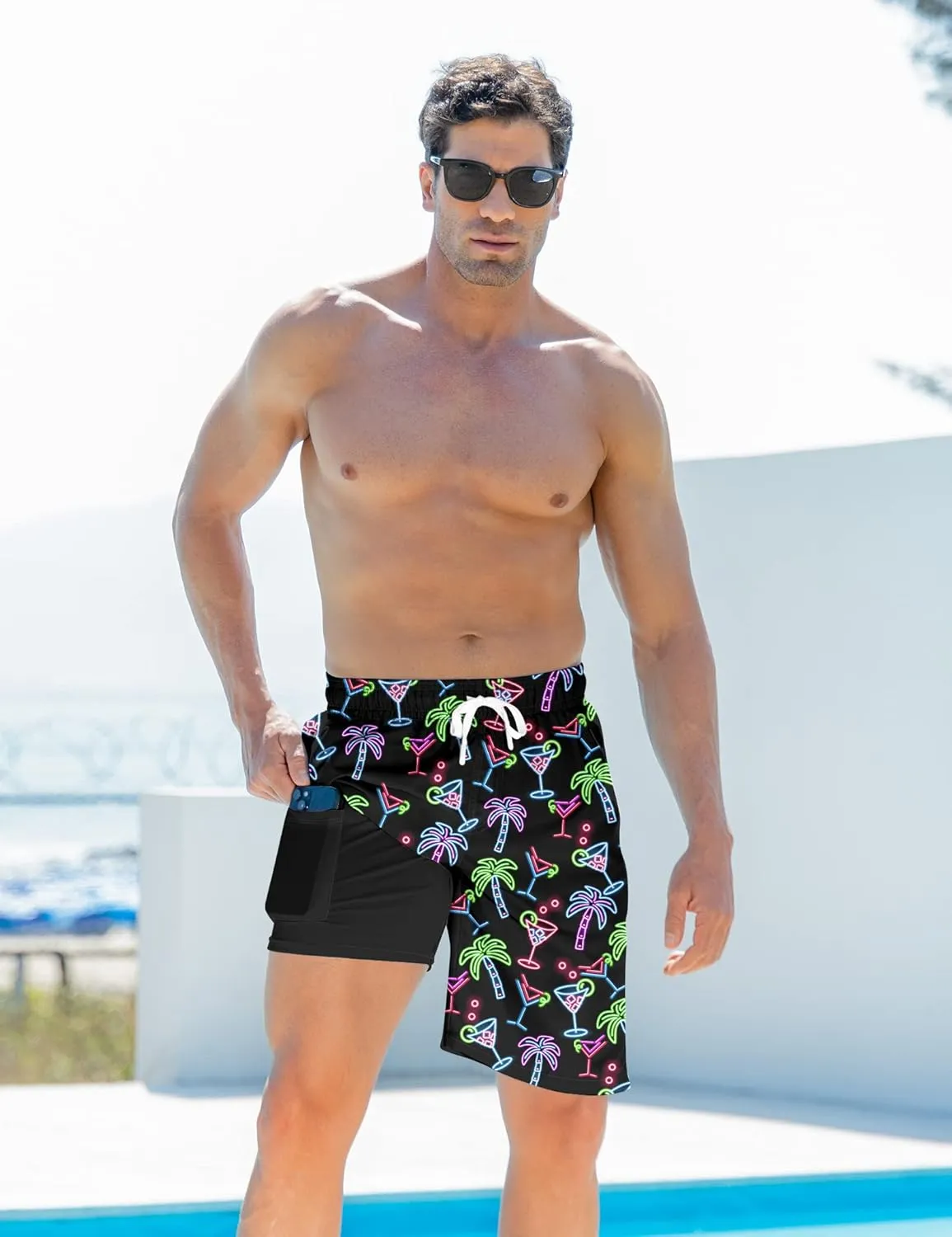 Goodstoworld Mens Swim Trunks with Compression Liner 9'' Inseam Quick Dry Swimsuit Shorts M-3XL