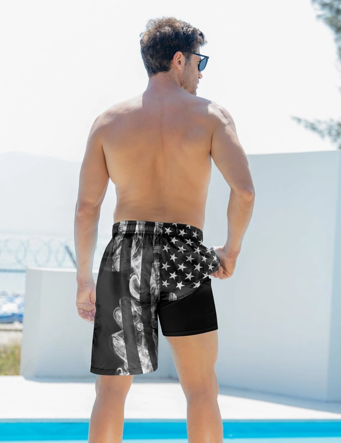Goodstoworld Men's Funny Swim Trunks with Compression Liner 2 in 1 Quick-Dry 9" Stretch Shorts with Three Pockets