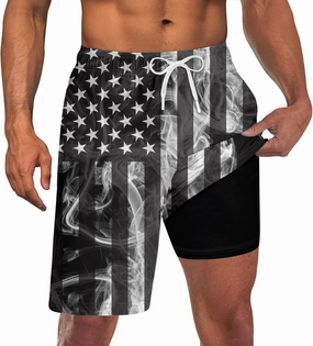 Goodstoworld Men's Funny Swim Trunks with Compression Liner 2 in 1 Quick-Dry 9" Stretch Shorts with Three Pockets