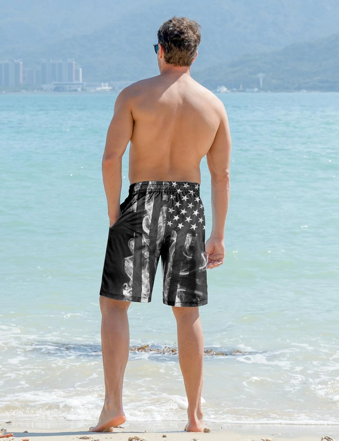 Goodstoworld Men's Funny Swim Trunks with Compression Liner 2 in 1 Quick-Dry 9" Stretch Shorts with Three Pockets