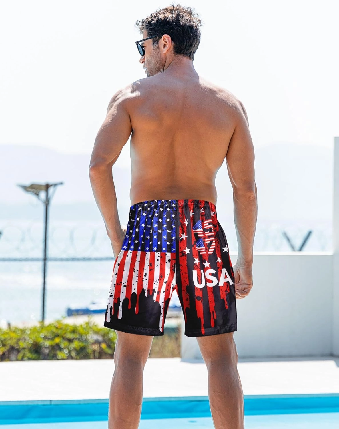 Goodstoworld Men's Novelty Swimtrunks Quick Dry 3D Printed Mesh Lining Beach Board Shorts with Pockets S-4XL