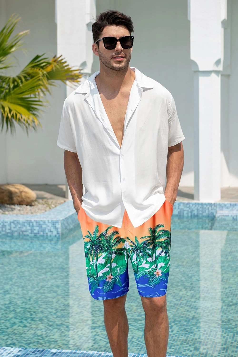 Goodstoworld Men's Novelty Swimtrunks Quick Dry 3D Printed Mesh Lining Beach Board Shorts with Pockets S-4XL
