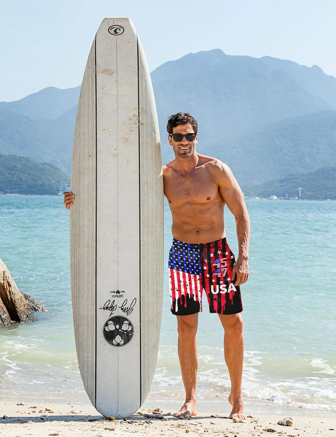 Goodstoworld Men's Novelty Swimtrunks Quick Dry 3D Printed Mesh Lining Beach Board Shorts with Pockets S-4XL