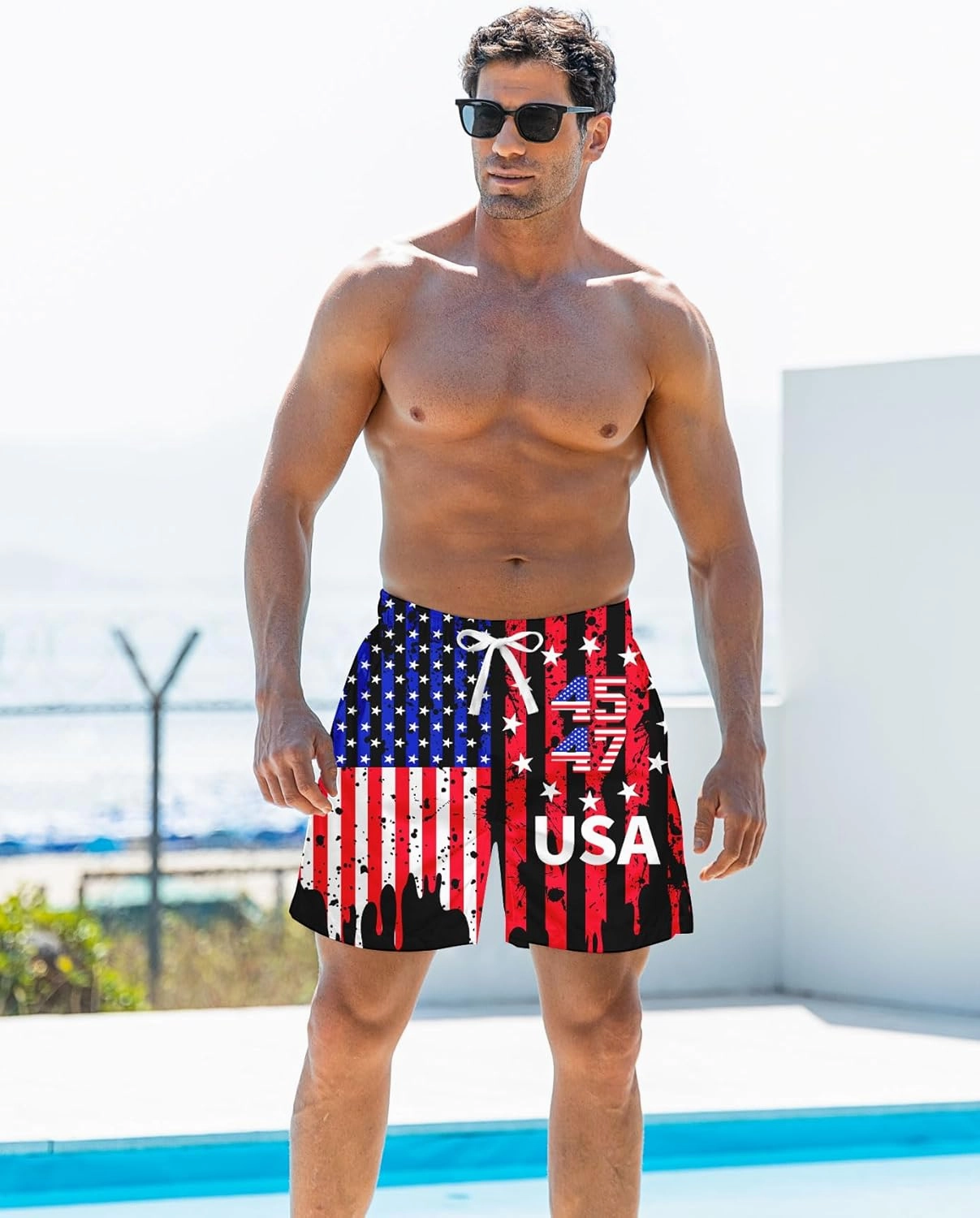 Goodstoworld Men's Novelty Swimtrunks Quick Dry 3D Printed Mesh Lining Beach Board Shorts with Pockets S-4XL