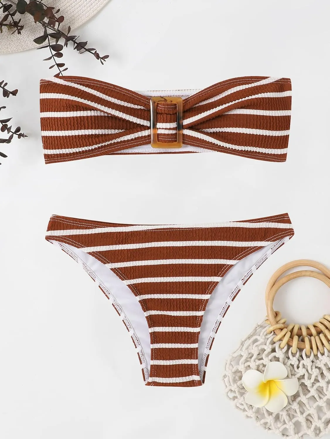 GORGLITTER Women's 2 Piece Strapless Swimsuit Striped Bandeau High Waisted Thong Bikini Set Bathing Suit