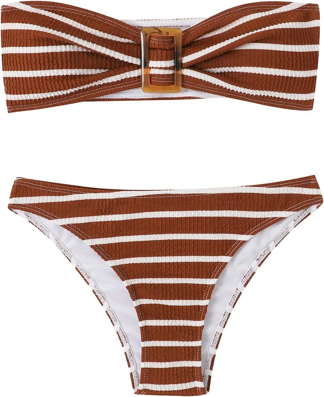 GORGLITTER Women's 2 Piece Strapless Swimsuit Striped Bandeau High Waisted Thong Bikini Set Bathing Suit