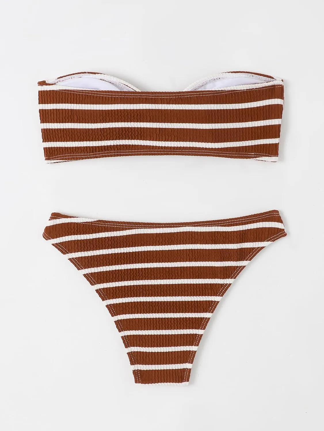 GORGLITTER Women's 2 Piece Strapless Swimsuit Striped Bandeau High Waisted Thong Bikini Set Bathing Suit