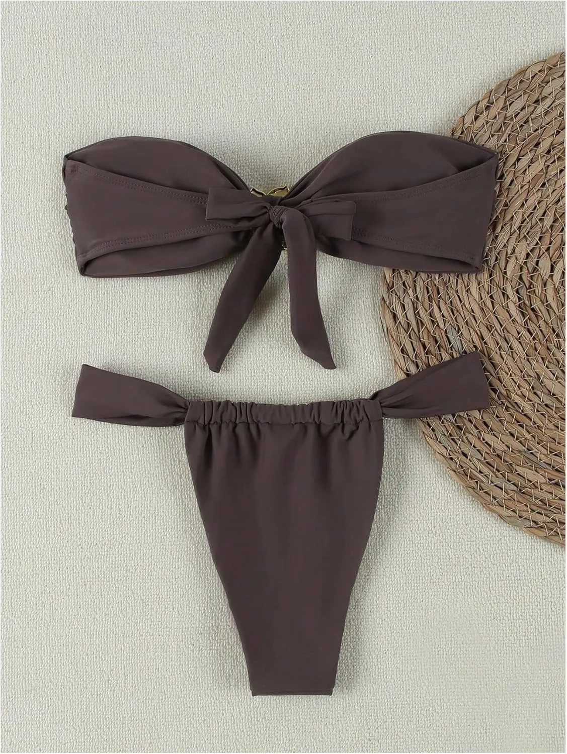 GORGLITTER Women's Flower Strapless Bandeau Swimsuit High Cut String Thong Bikini Set Bathing Suit