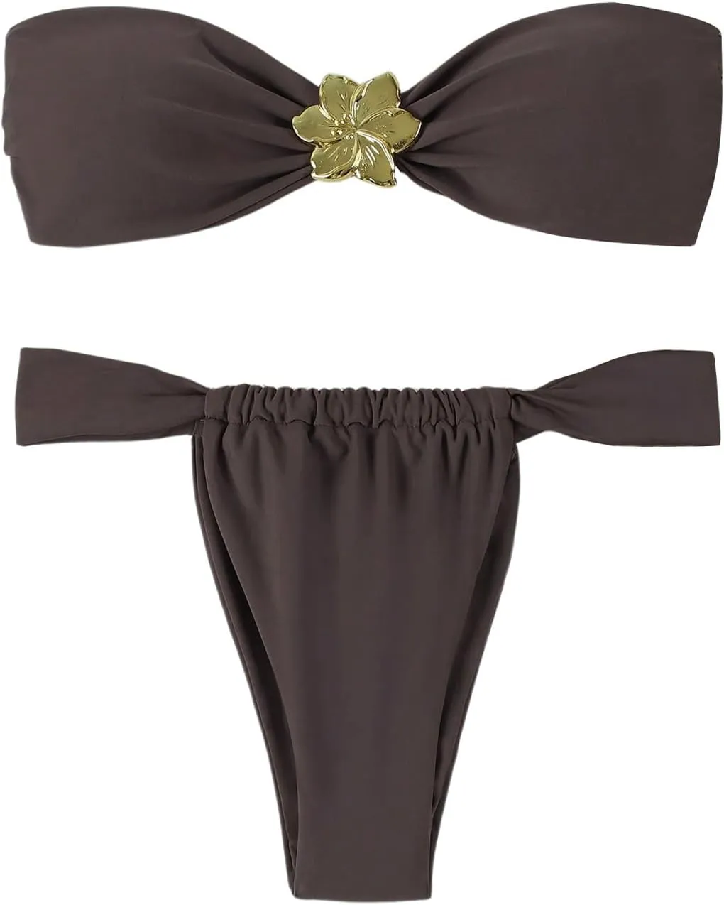 GORGLITTER Women's Flower Strapless Bandeau Swimsuit High Cut String Thong Bikini Set Bathing Suit