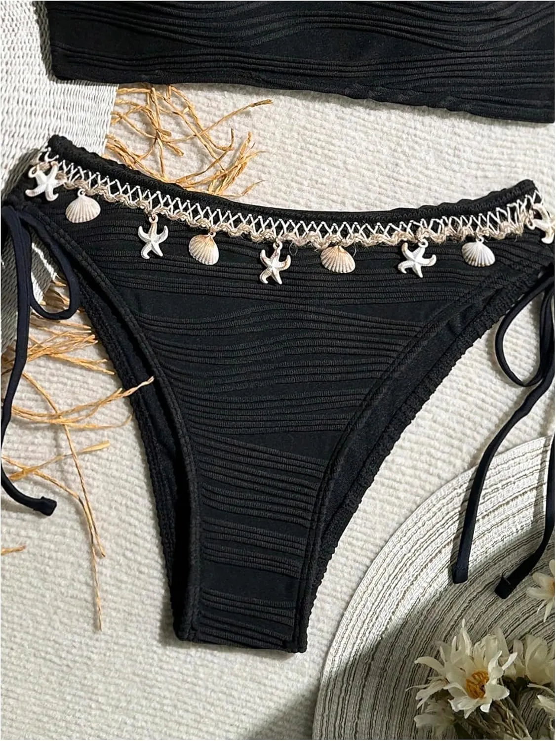 GORGLITTER Women's Shell Bikini Strapless Bandeau Swimsuit Drawstring High Cut Bathing Suits