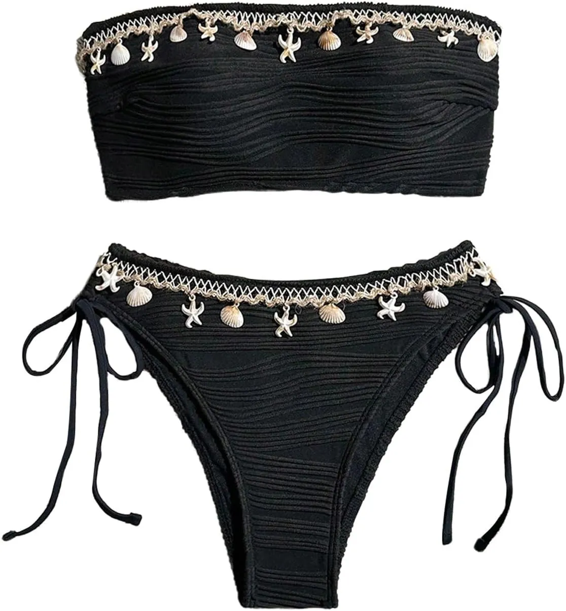 GORGLITTER Women's Shell Bikini Strapless Bandeau Swimsuit Drawstring High Cut Bathing Suits