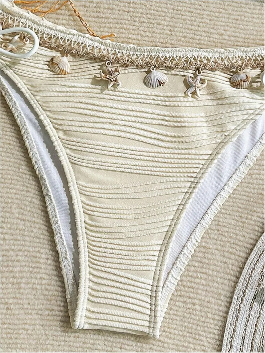 GORGLITTER Women's Shell Bikini Strapless Bandeau Swimsuit Drawstring High Cut Bathing Suits