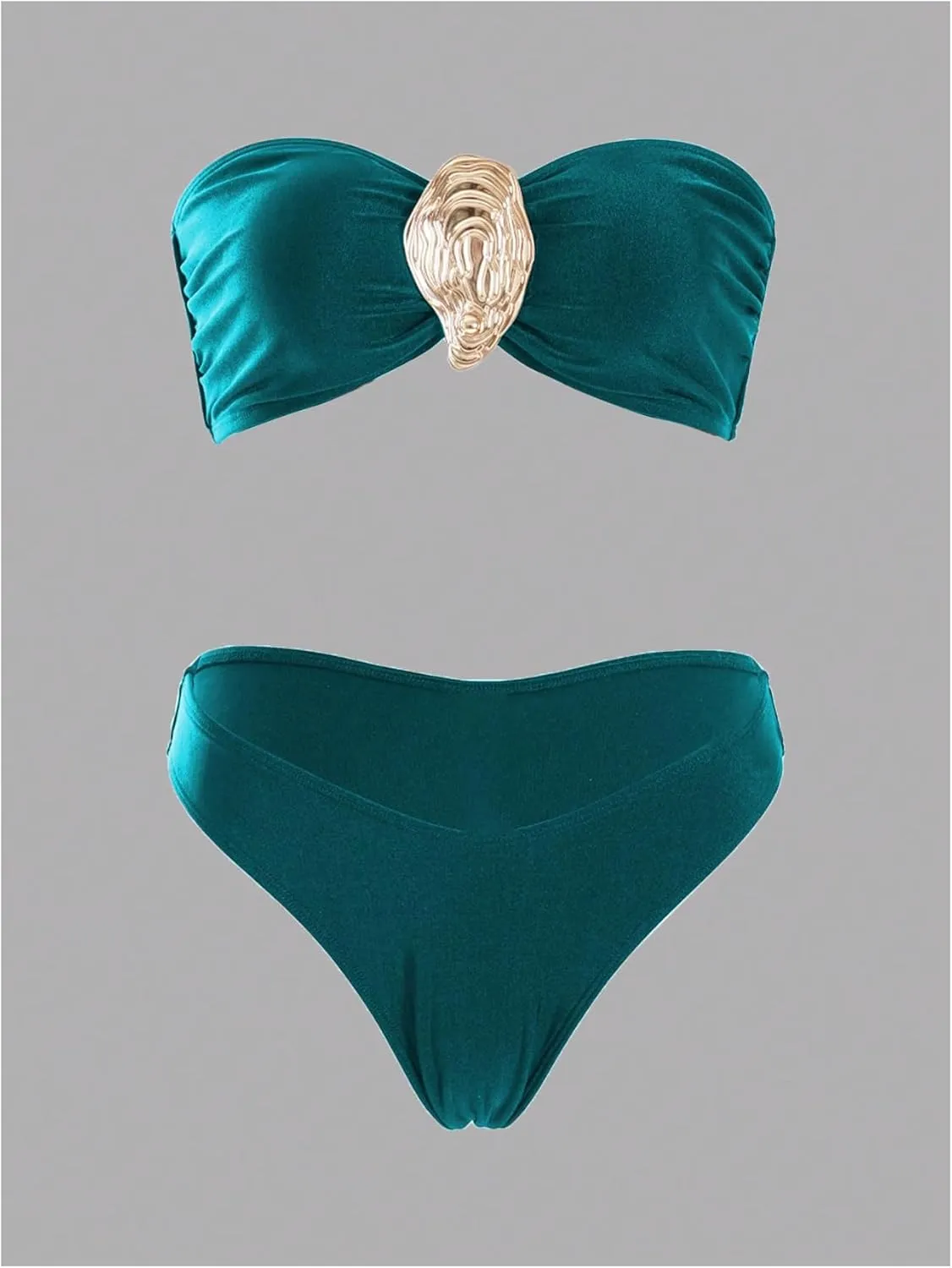GORGLITTER Women's Strapless Bandeau Swimsuits High Waisted Bikini Sets with Metal Coverup Skirts 3 Piece Bathing Suits