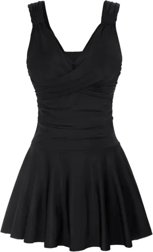 GRACE KARIN Women's One Piece Swimdress Tummy Control Bathing Suit V Neck Swimsuit Ruched Skirt Swimwear