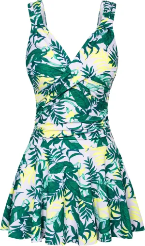 GRACE KARIN Women's One Piece Swimdress Tummy Control Bathing Suit V Neck Swimsuit Ruched Skirt Swimwear