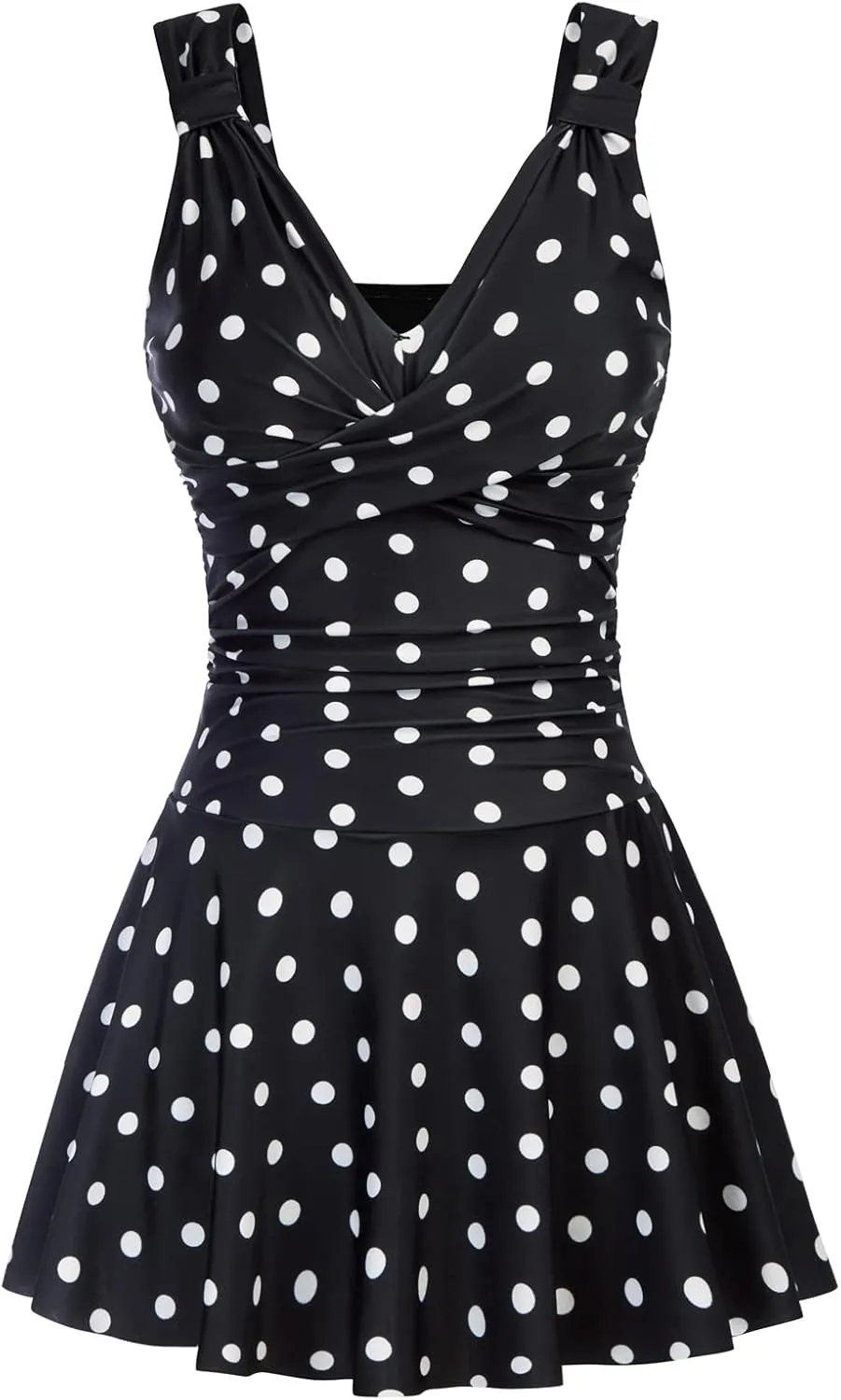 GRACE KARIN Women's One Piece Swimdress Tummy Control Bathing Suit V Neck Swimsuit Ruched Skirt Swimwear