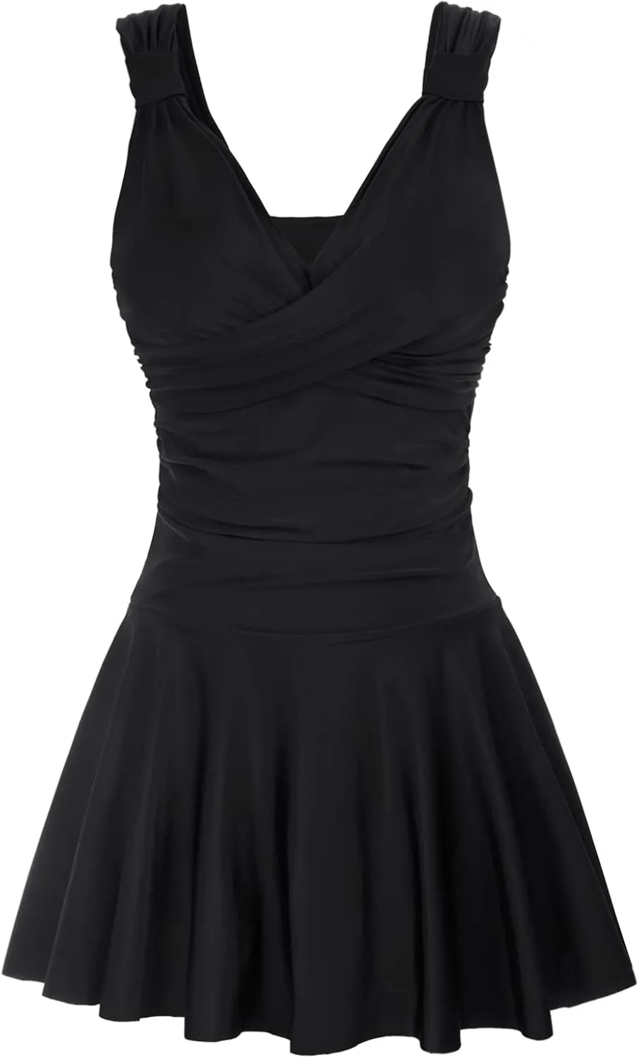 GRACE KARIN Women's One Piece Swimdress Tummy Control Bathing Suit V Neck Swimsuit Ruched Skirt Swimwear