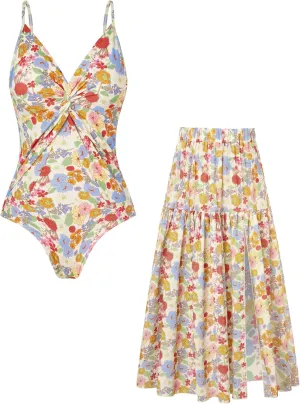 GRACE KARIN Women's One Piece Swimsuits with Cover Up Skirt Tummy Control V Neck Bathing Suits
