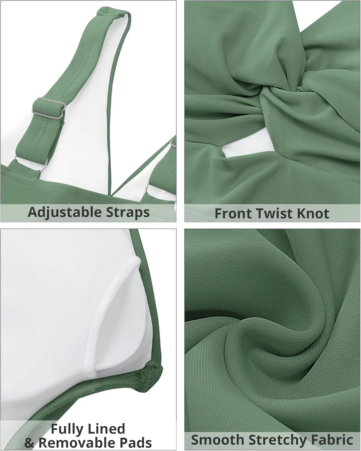 GRAPENT Bikini Tops for Women Cropped StrapCore Tankini Tops Beach Padded Knot Twist Cut Out Adjustable Swimwear Top Only
