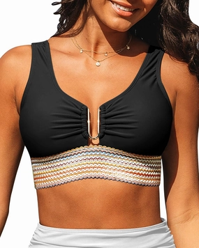 GRAPENT Bikini Top for Women Color Block U Hook Padded Adjustable Straps Bathing Suit Swim Tops Only Beach Resort Wear