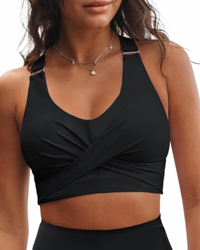 GRAPENT Bikini Tops for Women Twist Front Ruched Bathing Suit Adjustable Crisscross Back Cropped Tankini Swim Top Only