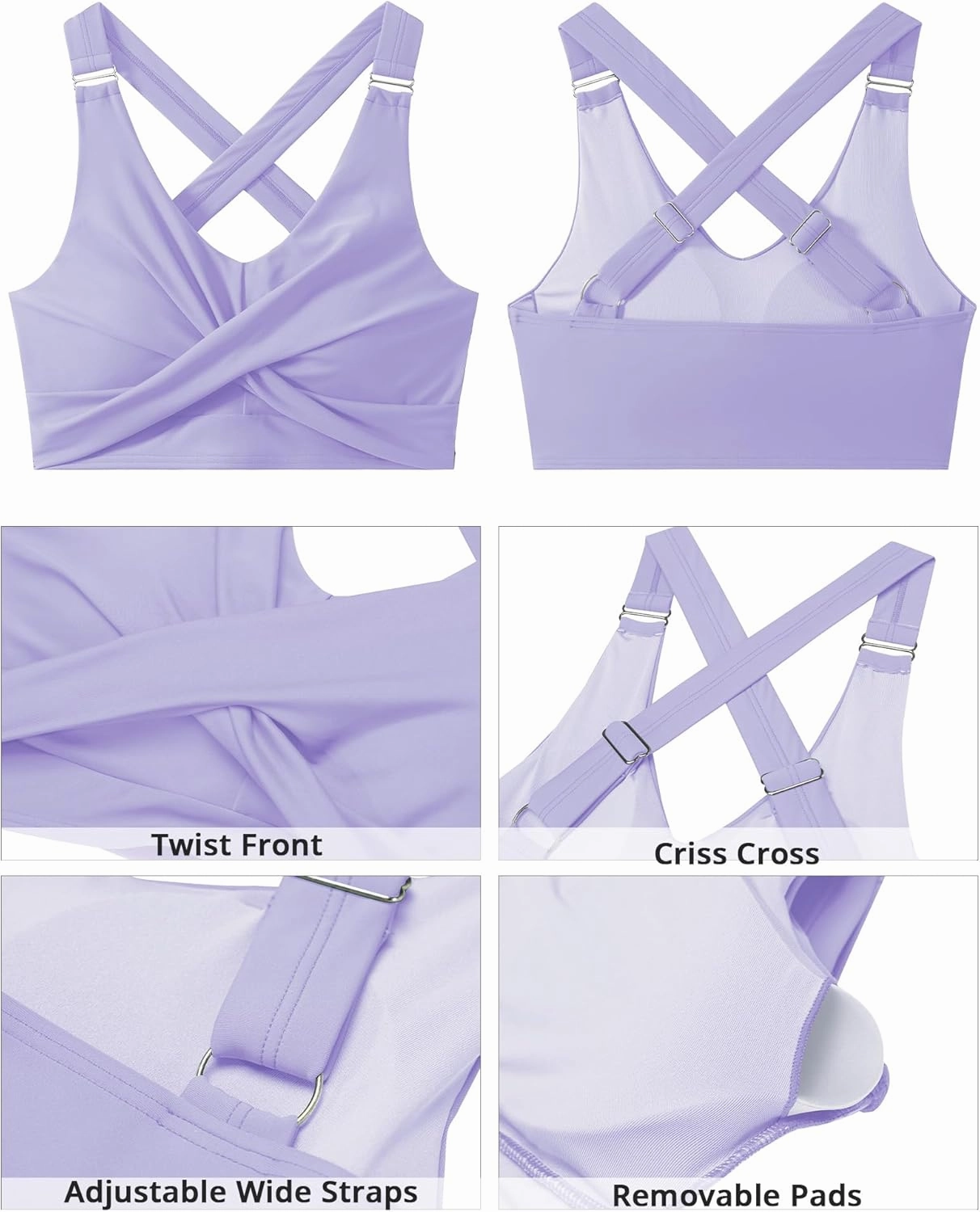 GRAPENT Bikini Tops for Women Twist Front Ruched Bathing Suit Adjustable Crisscross Back Cropped Tankini Swim Top Only