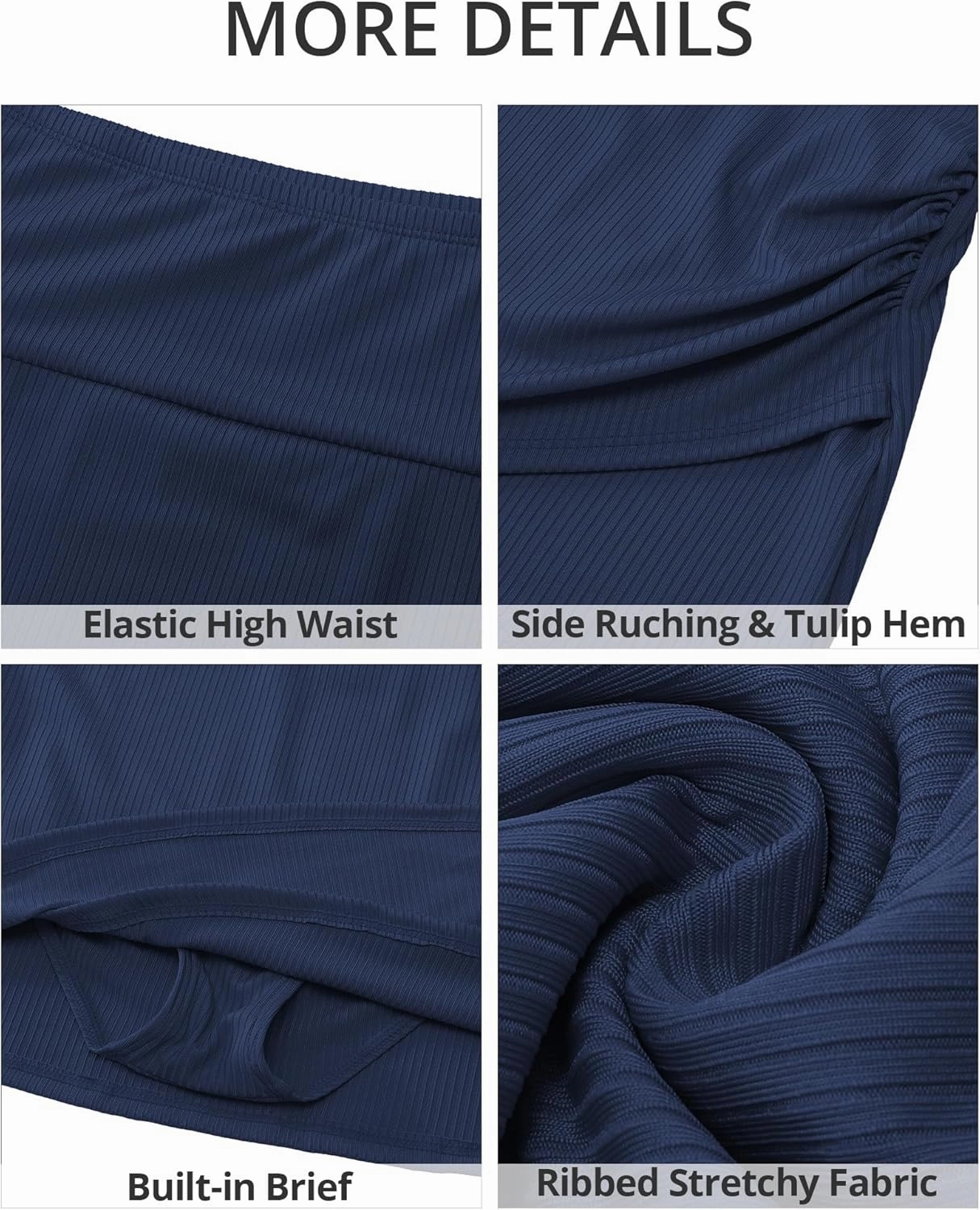 GRAPENT Women's High Waisted Bikini Swim Skirt Bottoms Ruched Ribbed Bathing Suit Skirts Tulip Tankini Swimsuit Bottom