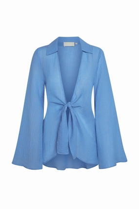 Grenada Tunic - Azure Crinkle Linen