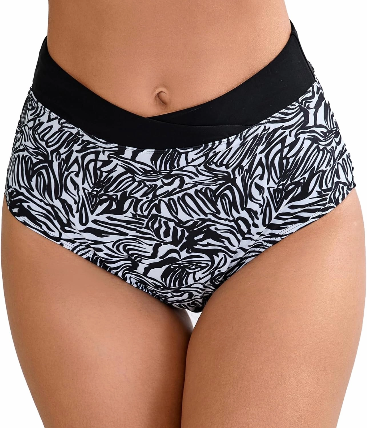 Halcurt Women's Cross High Waisted Bikini Bottoms Full Coverage Swimsuit Bottoms