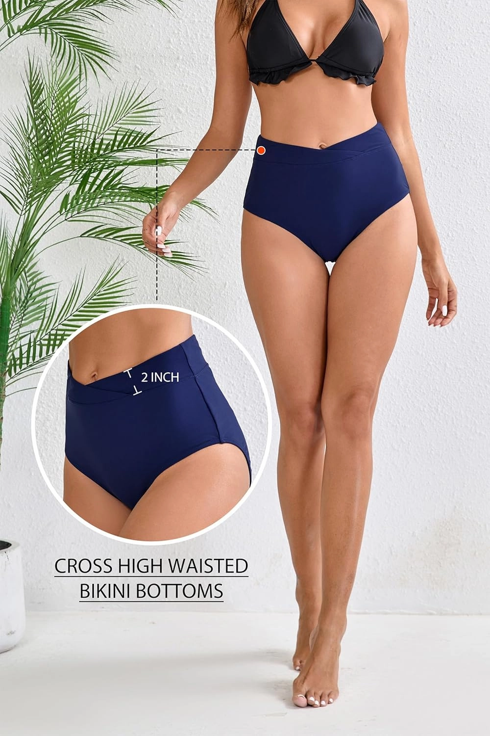 Halcurt Women's Cross High Waisted Bikini Bottoms Full Coverage Swimsuit Bottoms