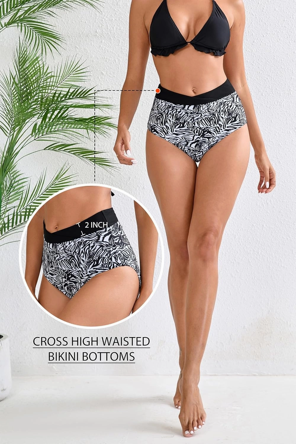 Halcurt Women's Cross High Waisted Bikini Bottoms Full Coverage Swimsuit Bottoms