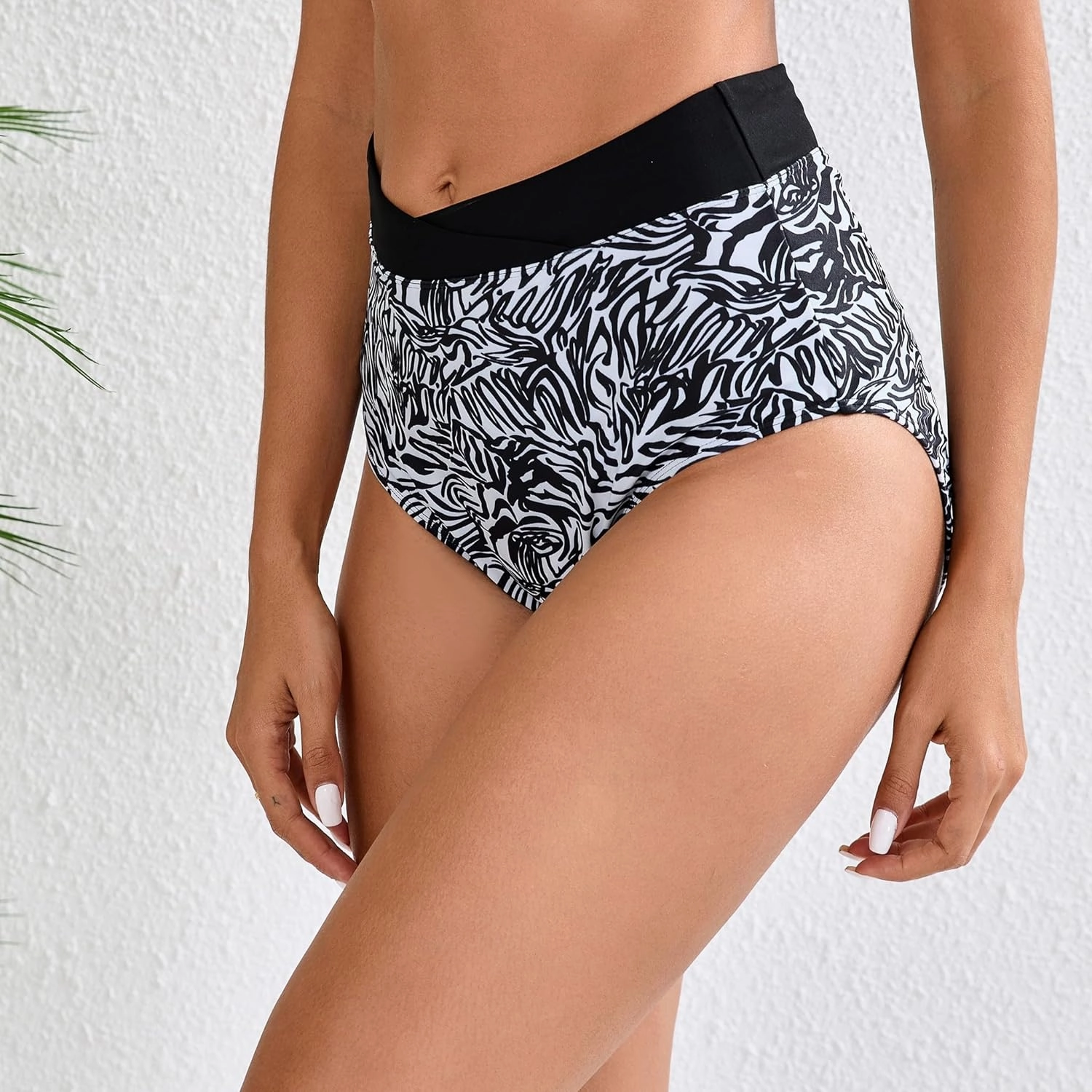 Halcurt Women's Cross High Waisted Bikini Bottoms Full Coverage Swimsuit Bottoms