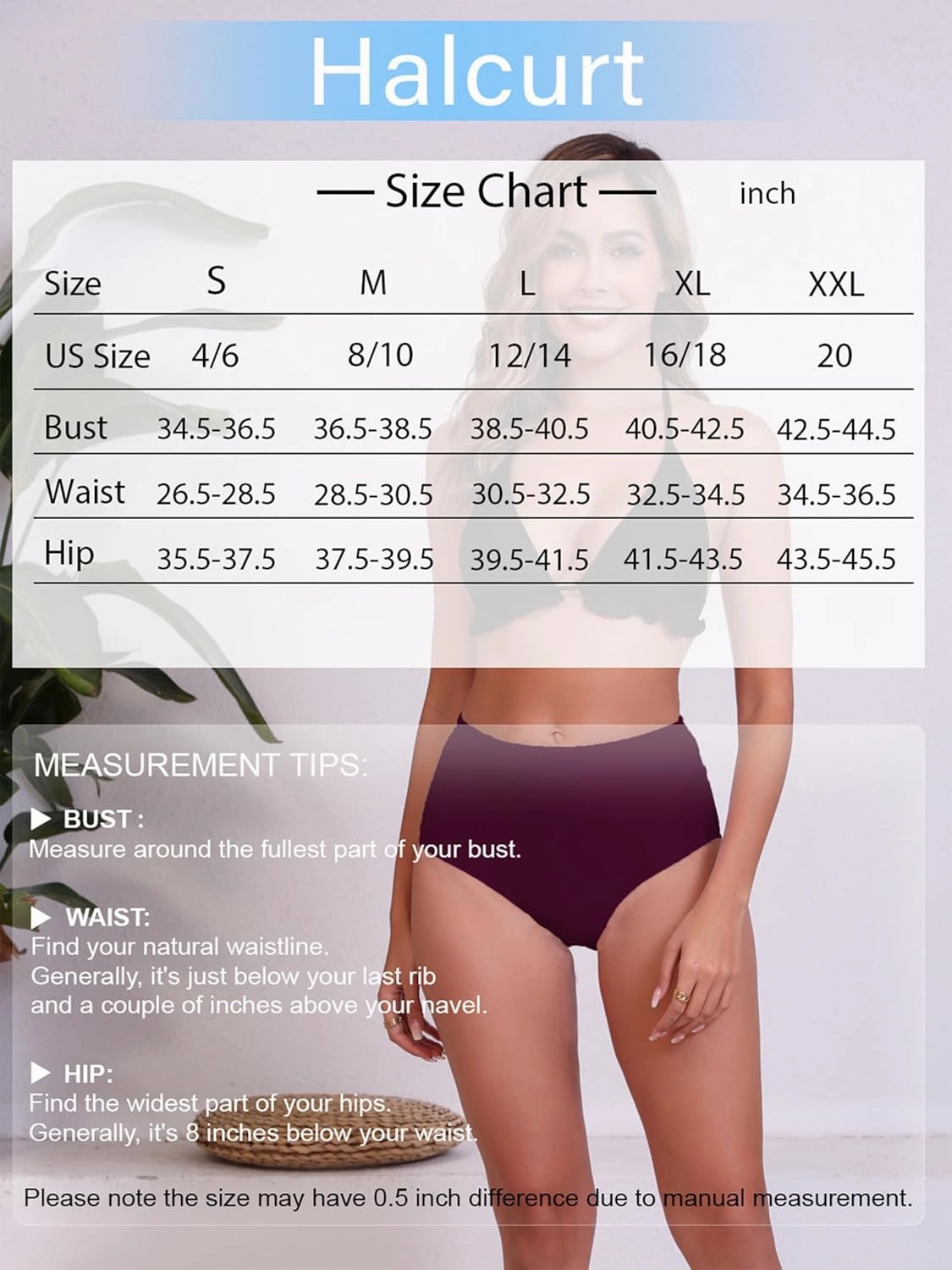 Halcurt Women's High Waisted Swim Bottoms Swimsuit Full Coverage Bikini Bottoms