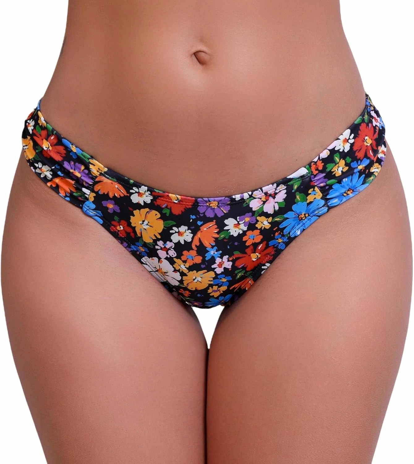 Halcurt Women's Low Waisted Bikini Bottoms Ruched Side Swimsuit Bottoms Swim Briefs