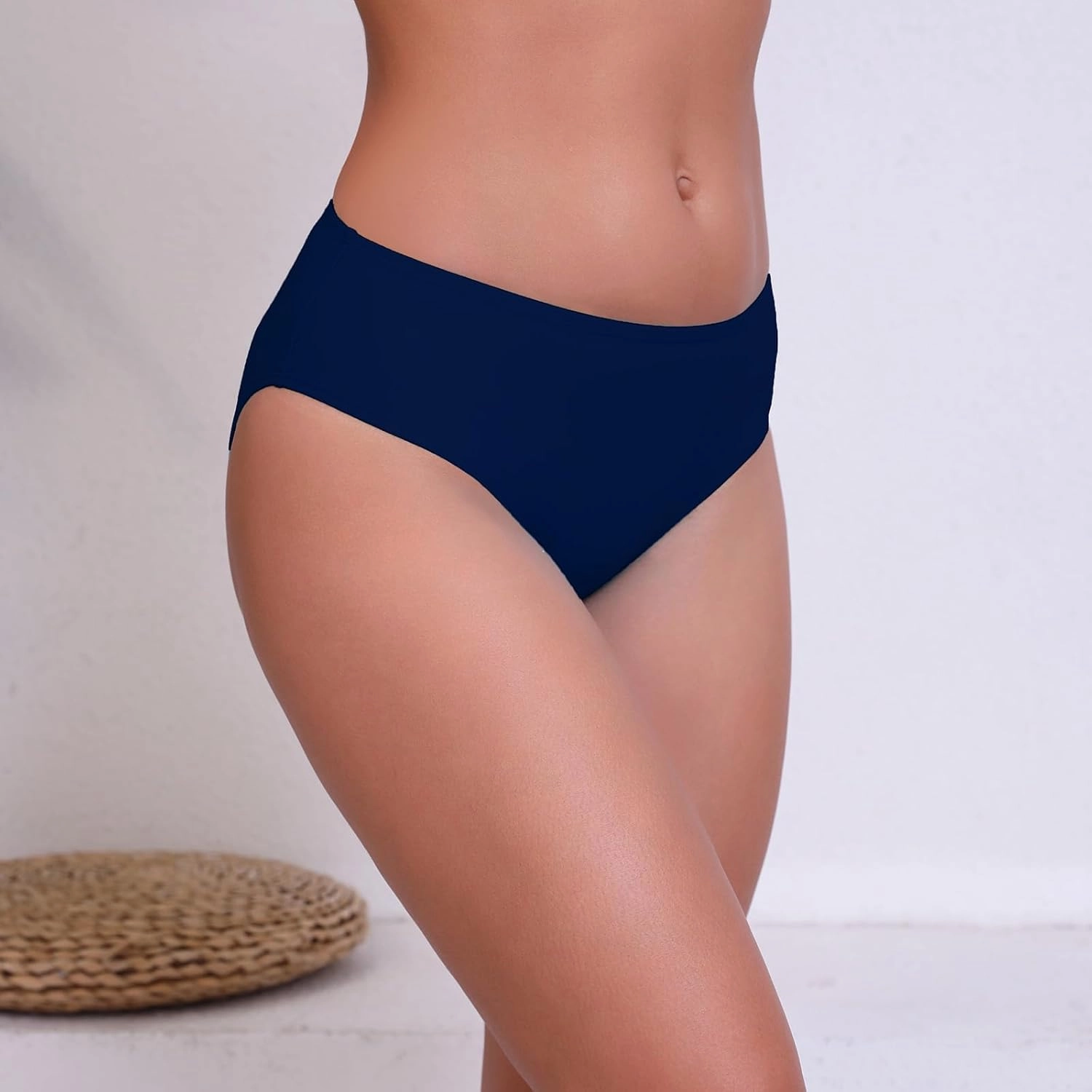 Halcurt Women's Mid Waisted Bikini Swimsuit Bottoms Full Coverage Swim Bottoms