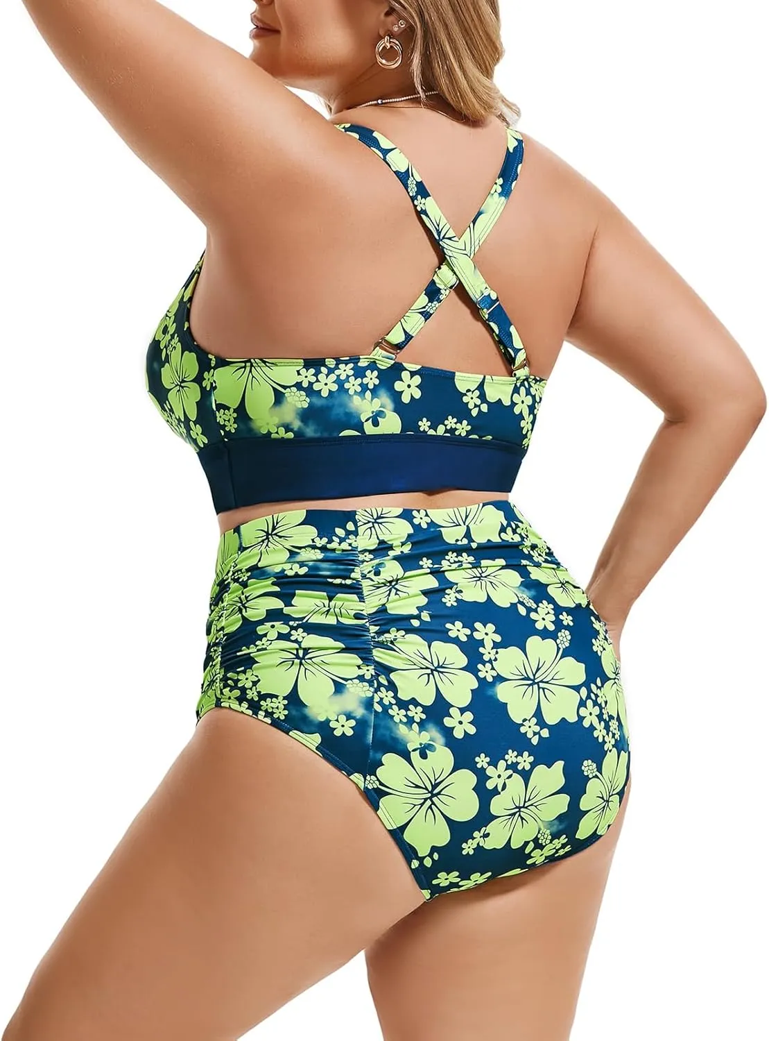 Hanna Nikole Bikini Sets for Women Plus Size Front Strappy Two Piece Bathing Suits High Waist Tummy Control Swimsuit