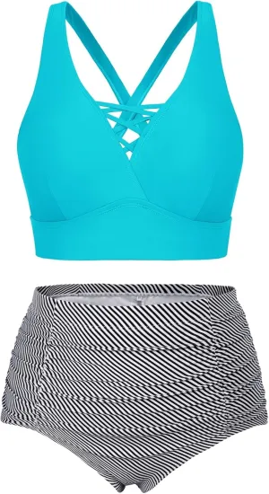 Hanna Nikole Bikini Sets for Women Plus Size Front Strappy Two Piece Bathing Suits High Waist Tummy Control Swimsuit