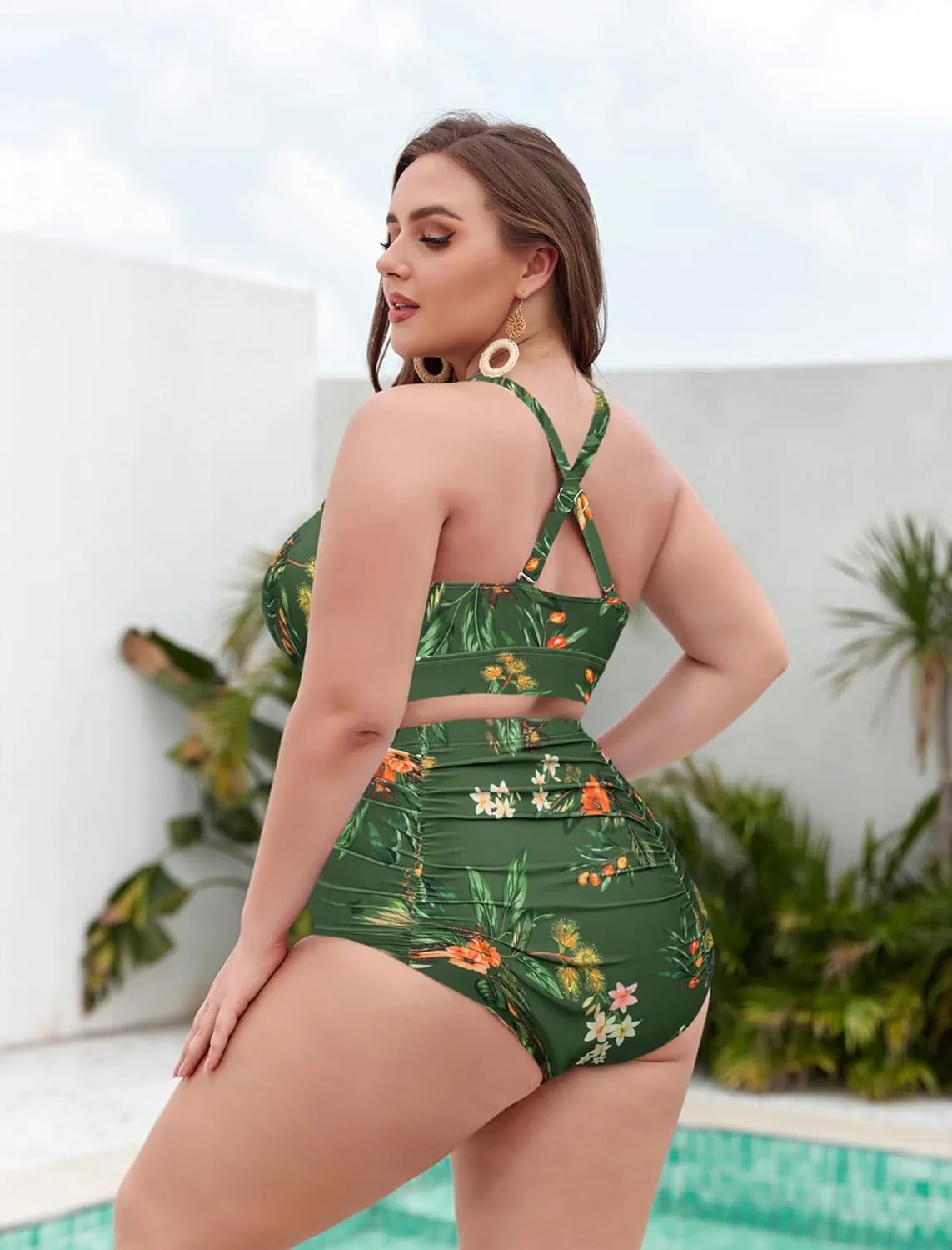 Hanna Nikole Bikini Sets for Women Plus Size Front Strappy Two Piece Bathing Suits High Waist Tummy Control Swimsuit