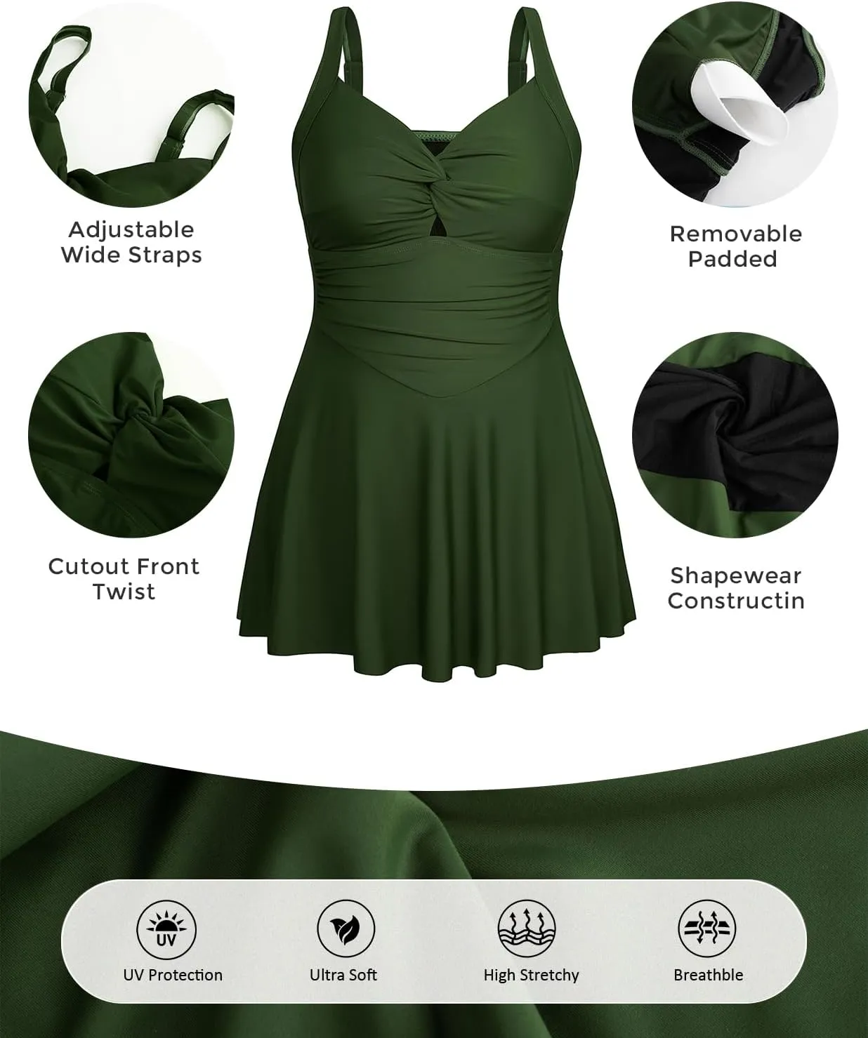 Hanna Nikole Women Plus Size Swimdress One Piece Swimsuit Tummy Control Twist Front Bathing Suit Ruched Skirted Swimwear