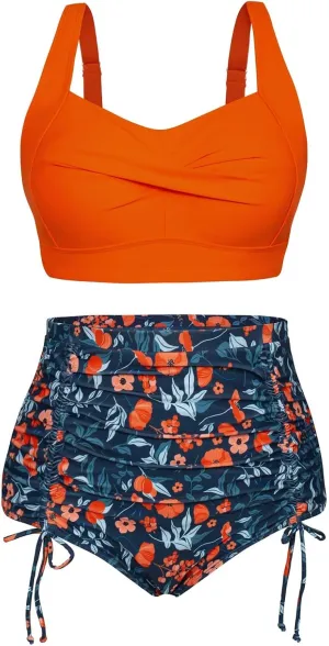 Hanna Nikole Women Plus Size Two Piece Swimsuit Sets Twist Front Bikini Bathing Suit with Drawstring Ruched Bottom