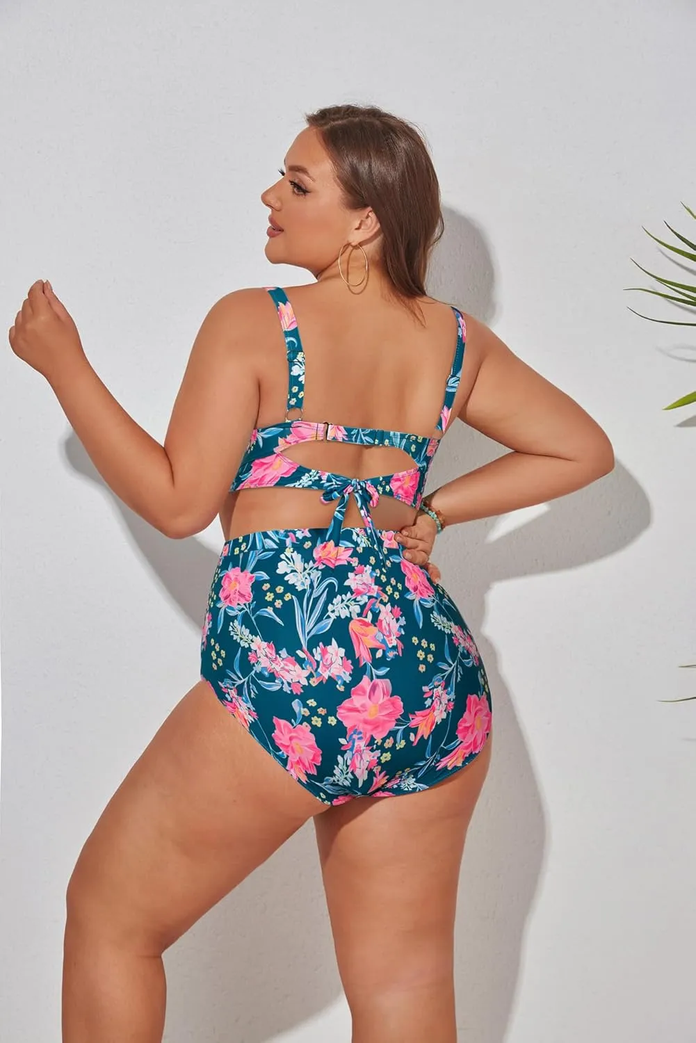 Hanna Nikole Women Plus Size Two Piece Swimsuit Sets Twist Front Bikini Bathing Suit with Drawstring Ruched Bottom