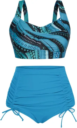Hanna Nikole Women Plus Size Two Piece Swimsuit Sets Twist Front Bikini Bathing Suit with Drawstring Ruched Bottom