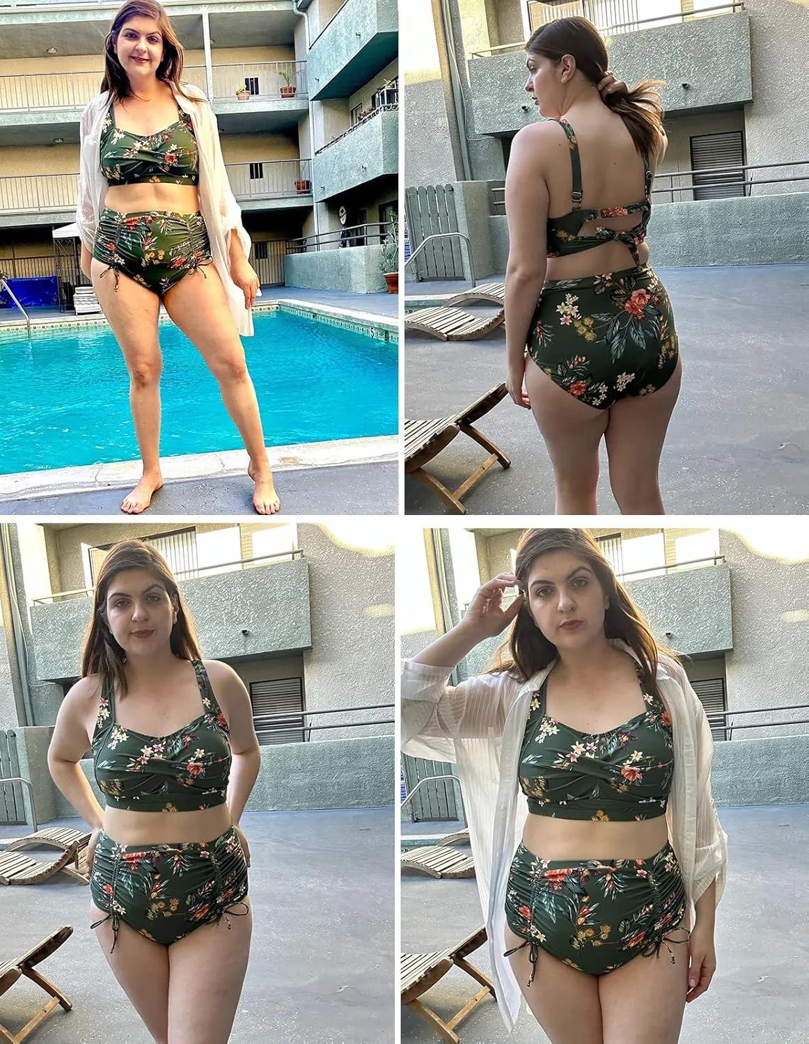 Hanna Nikole Women Plus Size Two Piece Swimsuit Sets Twist Front Bikini Bathing Suit with Drawstring Ruched Bottom