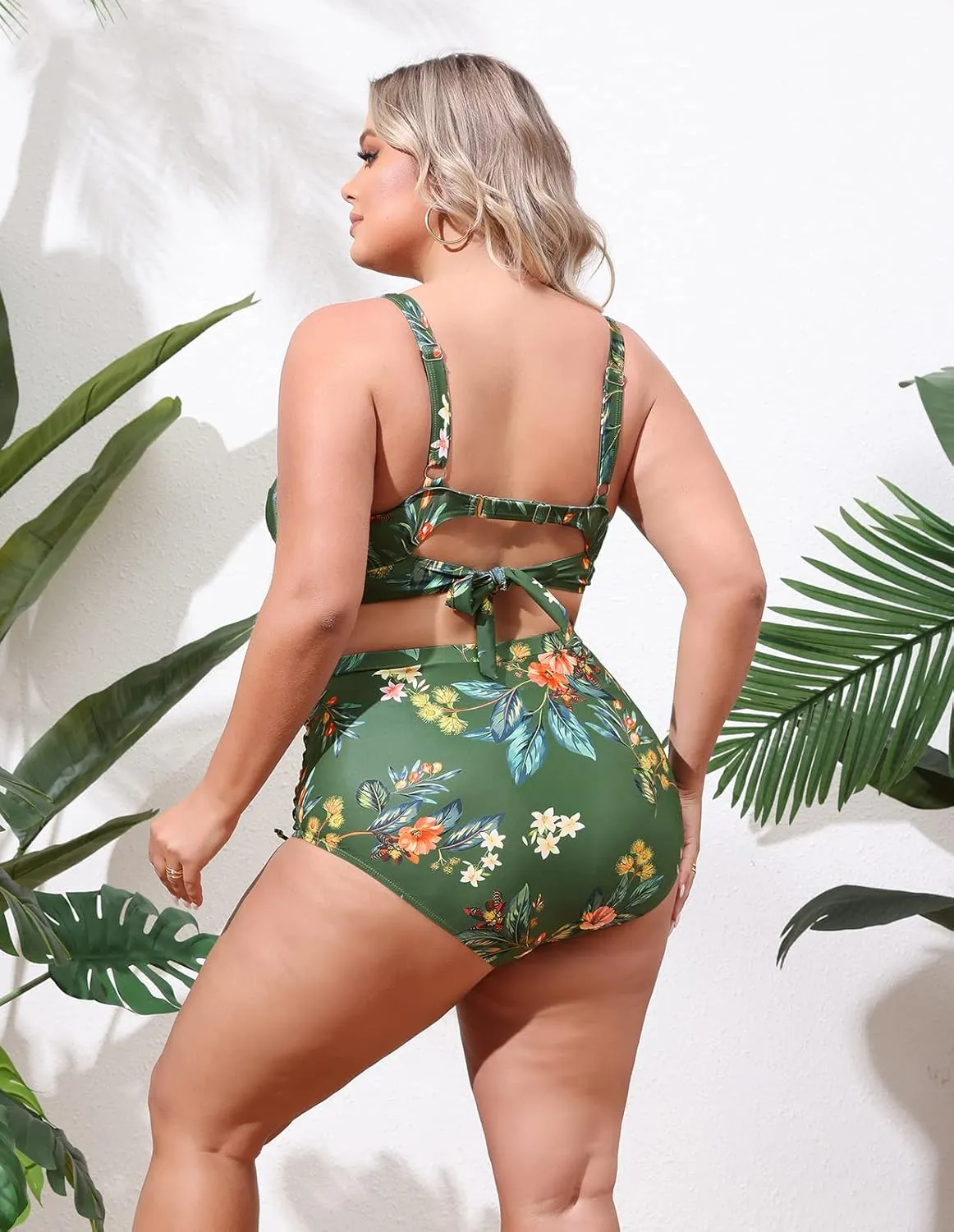 Hanna Nikole Women Plus Size Two Piece Swimsuit Sets Twist Front Bikini Bathing Suit with Drawstring Ruched Bottom
